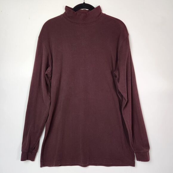 VTG 90s LL Bean Shirt Mens M Burgundy Mock Neck Eclectic Wear Layering Fisherman - Picture 1 of 9